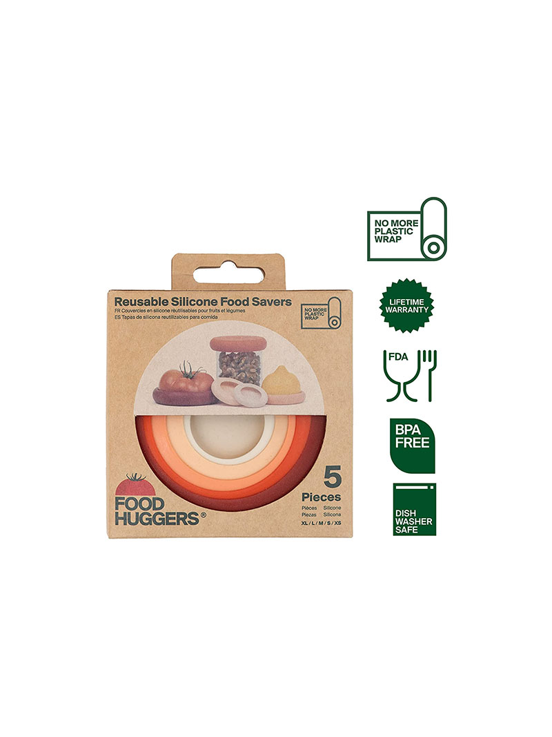 Food Huggers Reusable Food Savers - Food Huggers Set Of 5 Silicone Fruit & Vegetable Covers - Dishwasher Safe Silicone / 100% BPA & Phthalate Free - Patented Product by USA Company (Terracotta)